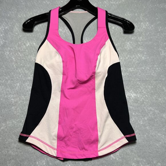 Lululemon Cardio Kick Pink Black Racerback Tank Top Shirt Women’s Size: 6 - Picture 1 of 12